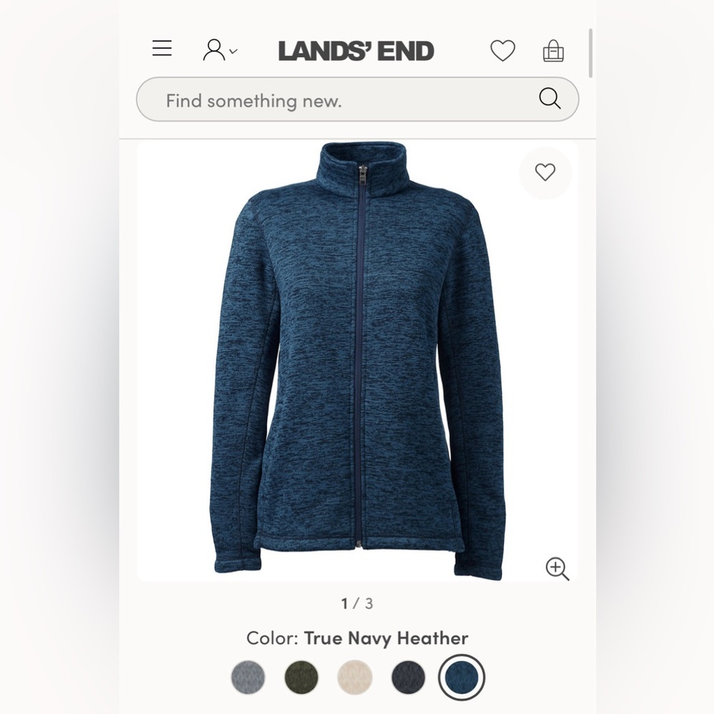 Lands' End Navy Heather Full-Zip Jacket